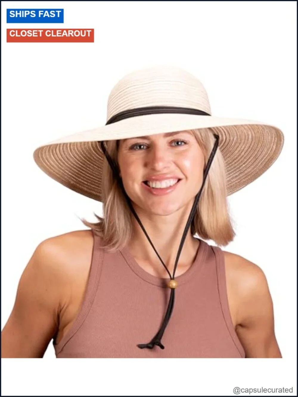 Women's Wide Brim Braided Sun Hat UPF 50+ with Wind Lanyard